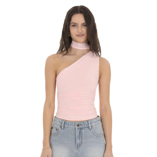 J25TP197 European and American style new summer/fall sexy slim-fit solid color mesh scarf off-shoulder short camisole