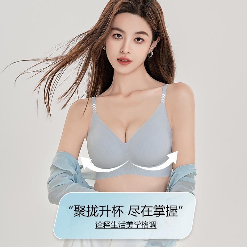 Nueva ropa interior de soporte suave de rosca para mujeres verano sin marcas sin anillo de acero sujetador se reúne contra la caída sujetador delgado