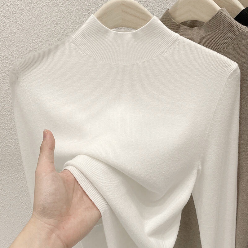 Half-high collar white knitted base sweater for women, autumn and winter inner wear, 2025 new spring and autumn high-end trendy top Half-high collar white knitted base sweater for women, autumn and winter inner wear, 2025 new spring and autumn high-end trendy top