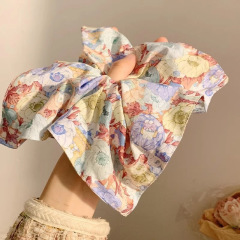 莫奈花园碎花方巾大肠发圈女油画风高级感扎头发皮筋马尾头绳头饰