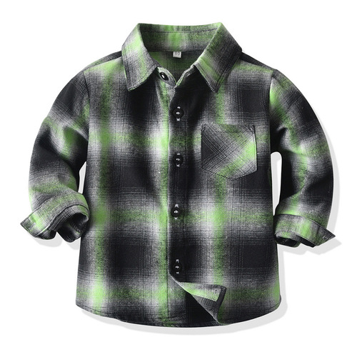 Cross-border children's leisure grid shirt  spring unisex stand-up collar long-sleeve single-button coat new children's shirt