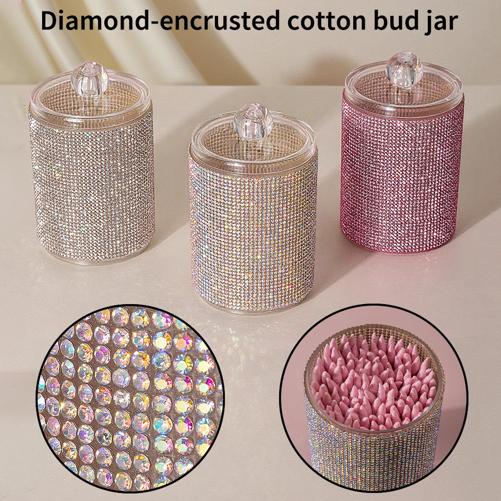 High-Looking New Diamond-Encrusted Cotton Swab Jar Storage Box Home Creative Kitchen Refrigerator with Lid and Diamond Storage Box