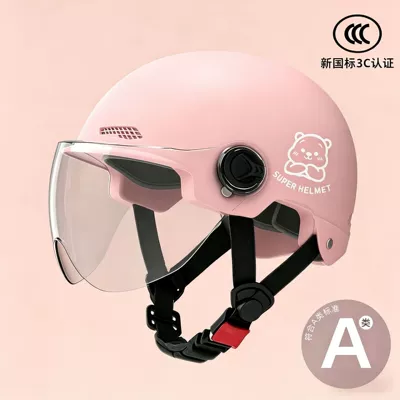 car four seasons universal safety helmet – Motosiklet kaskı (dəbilqə) - 02-pink-transparent-short-mirror-silver-bear