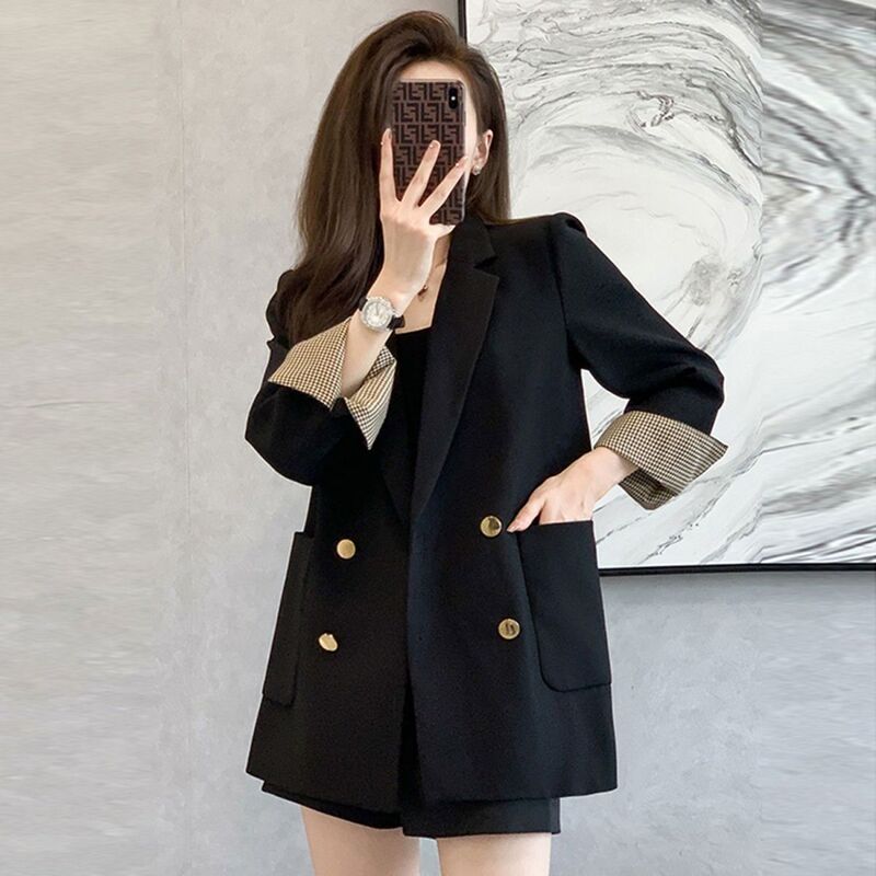 Women's Blazer Spring Autumn Winter New Casual Versatile Loose Turn-Down Sleeve Fashion Simple Commuter Double-Breasted Suit Trendy