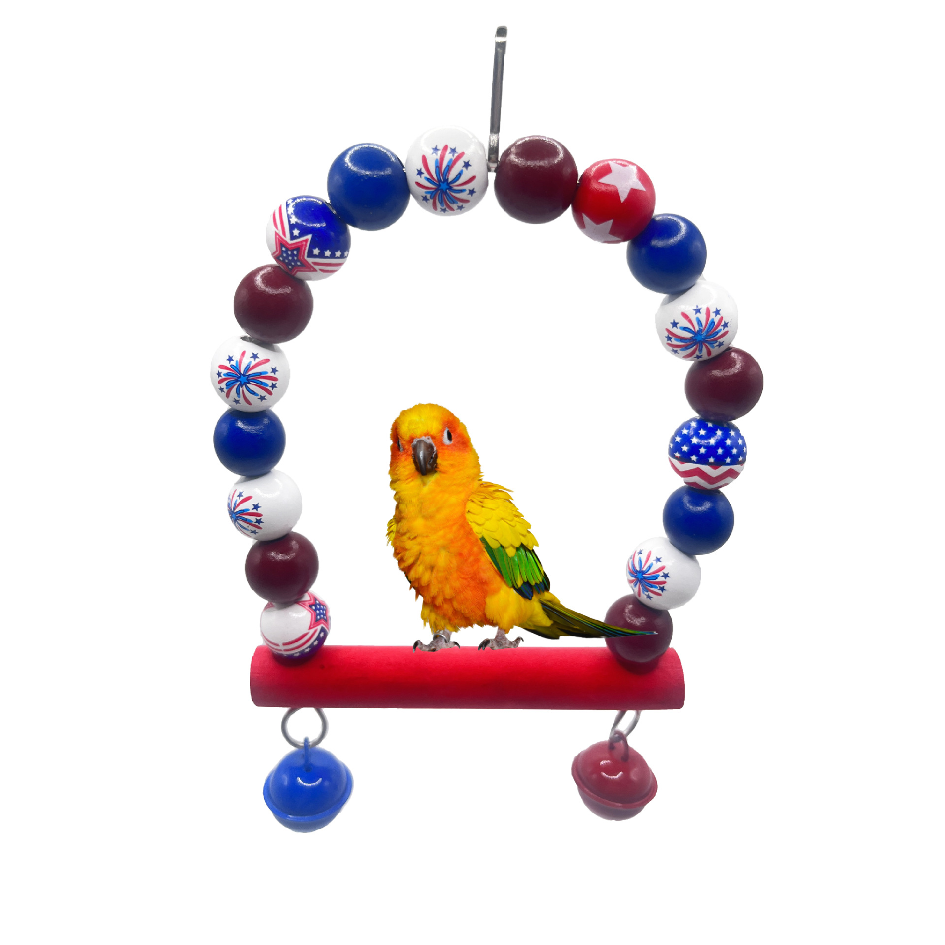 Nuevos productos transfronterizos Día de la Independencia de EE. UU. Tema Decoración navideña Pájaro de colores Columpio Pájaro Juguete Pájaro Accesorios para jaula de pájaros