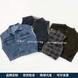 儿童马甲韩版百搭男女童落肩外套宝宝牛仔马甲洋气潮【加工定制】