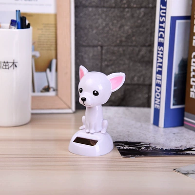 Cross-Border Creative Solar-Powered Bobblehead Dog Car Ornaments Cartoon Figurine Car Decorations Gifts Foreign Trade Wholesale (Car ornaments) - white-puppy