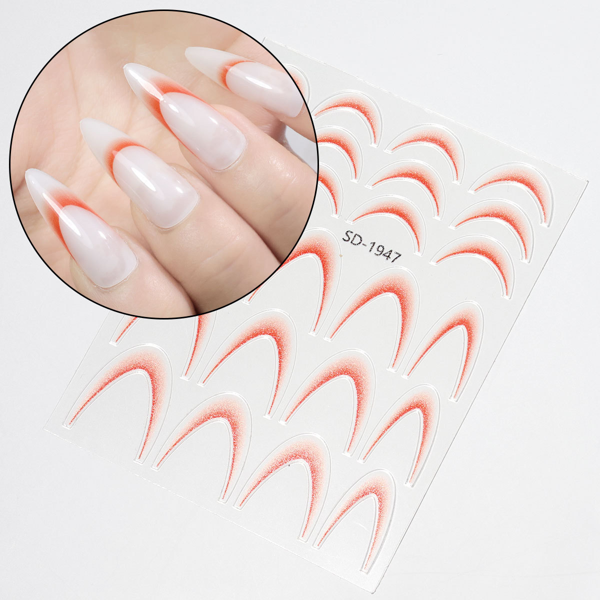 Etiqueta engomada de uñas francesa degradada de estilo explosivo transfronterizo Etiqueta engomada de accesorios de uñas de bricolaje Etiqueta engomada adhesiva INS Etiqueta engomada de uñas en stock