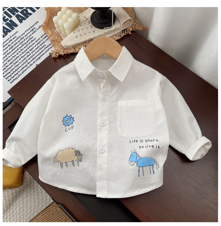 Camisas de primavera para niños 2025 nuevos animales de dibujos animados mangas largas camisas frescas, camisas cardigan para bebés