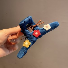 秋冬港式复古缠绕布艺咖色抓夹洋气小花蝴蝶结后脑勺鲨鱼夹发卡