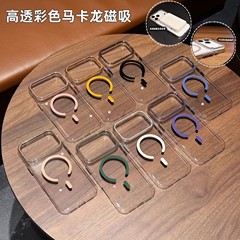 适用iPhone17PROMAX手机壳高透彩色马卡龙磁吸苹果16不发黄硬防摔