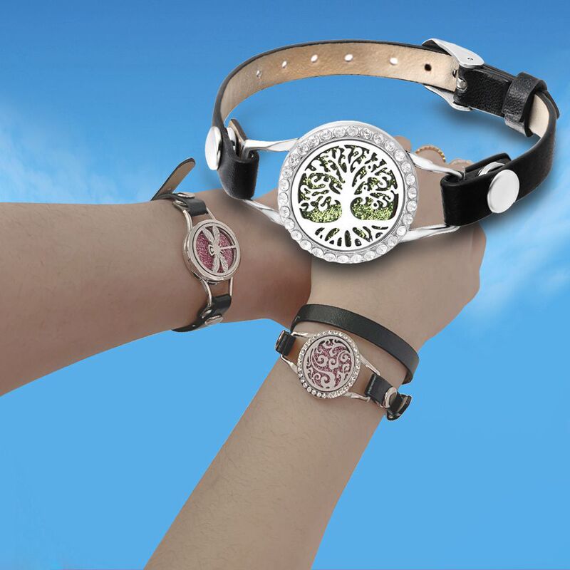 Crystal Tree of Life aromatherapy bracelet adjustable leather locket wristband perfume essential oil diffuser bracelet Crystal Tree of Life aromatherapy bracelet adjustable leather locket wristband perfume essential oil diffuser bracelet