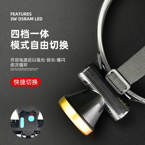 Plastic LED headlamp waterproof fishing light night fishing light outdoor head-worn high-intensity bright lithium battery charging sensing headlamp