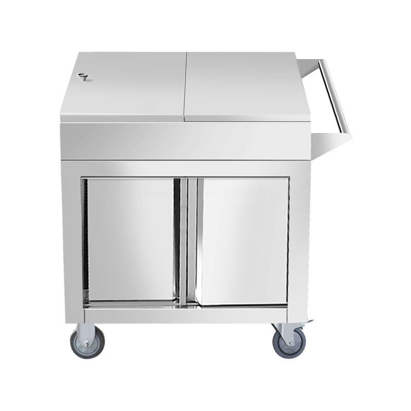 Carro de condimentos de acero inoxidable comercial hotel restaurante almacenamiento móvil condimentos conductor puerta corredera soporte de condimentos puede frenar