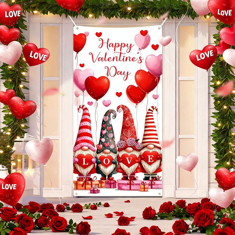 Cross-Border 2026 Valentine's Day Door Cover Customization Amazon Atmosphere Layout Background Cloth Wall Decoration Banner Door Curtain