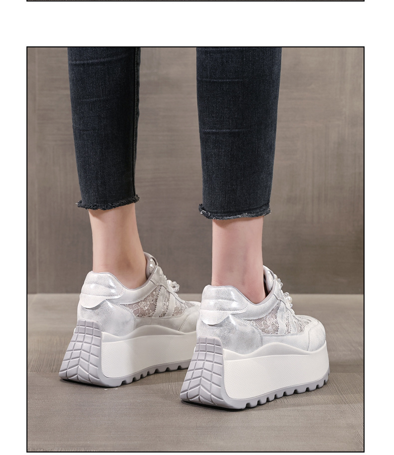 Giày sneaker nữ chunky đế dày lưới thoáng khí tăng chiều cao phong cách cổ điển — màu be chi tiết 13
