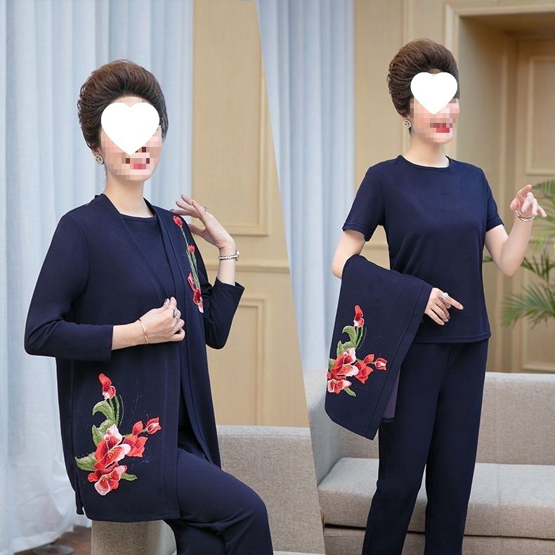 中年妈妈装春秋装三件套宽松外套秋季新款中老年套装女洋气妈妈装|undefined