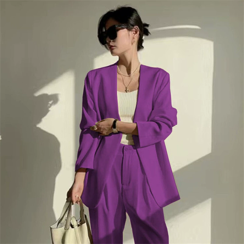 Весенне-осенний фиолетовый костюм для женщин 2025: Новинка, повседневный, элегантный, в уличном стиле, комплект из двух предметов для весны и осени, женский костюм