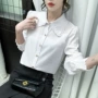 长袖木耳边宽松型娃娃领衬衫