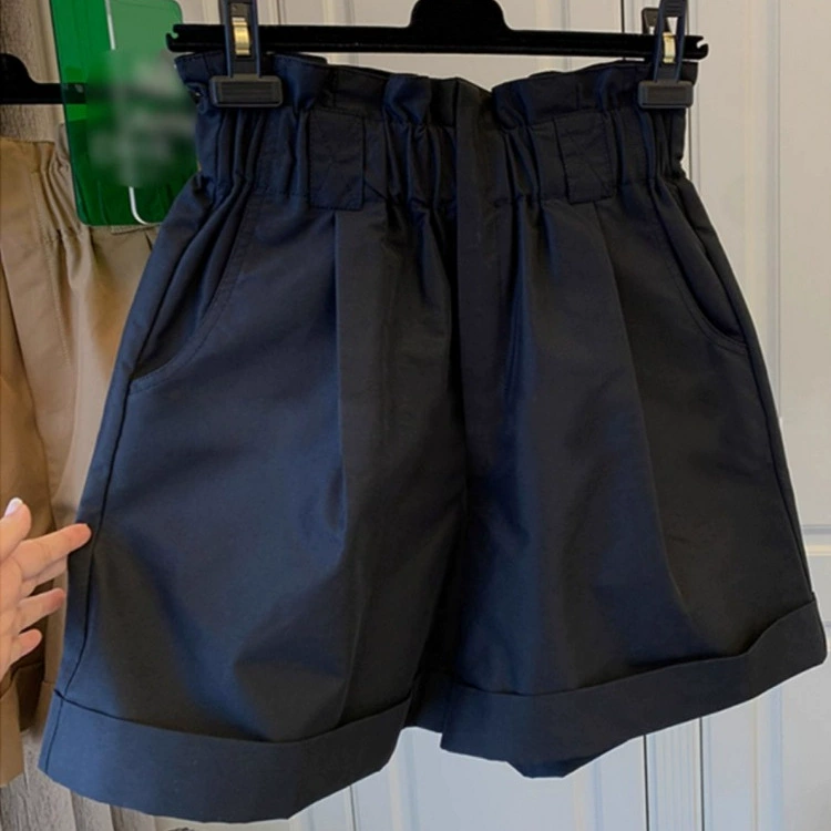 黑色花苞短裤女夏季大码胖mm宽松显瘦百搭直筒阔腿裤休闲卷边热裤