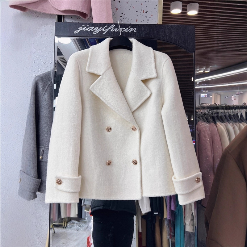 Autumn and Winter New Style Pure Wool Double-Sided Cashmere Short Coat for Women, Petite and Elegant Suit-Style Woolen Jacket, High-End Woolen Outerwear