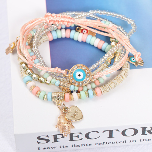 Hot-selling European and American-style Beaded Bracelets with Devil's Eye Charms—Fashionable, Bohemian Multi-Layered Bead Designs for Elegant Jewelry Looks