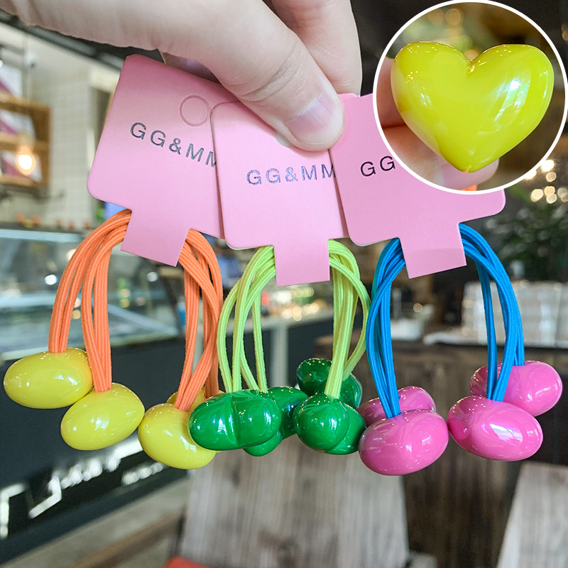 20g Weight Hair Tie Hair Accessories Type 2 Pieces Per Card Quantity Holiday, Daily Occasion Acrylic Material Color Block, Heart Shape Pattern Kid'S Gender Cute, Sweet Style Cute Sweet Kid'S Color Block Heart Shape Arylic Hair Tie 9