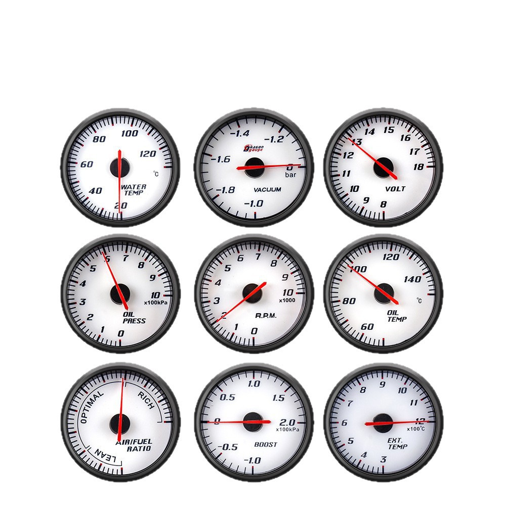 Cross-border 12V car modification instrument, 60mm car boost gauge, water temperature, oil temperature, oil pressure, voltage, and air-fuel ratio gauge