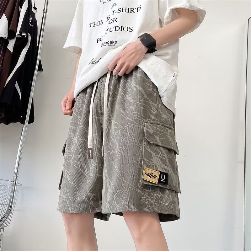 Multi-Pocket Tie-Dye Cargo Shorts Men's Summer Trendy Brand Outerwear Mid-Length Pants Youth Casual Loose Five-Point Shorts