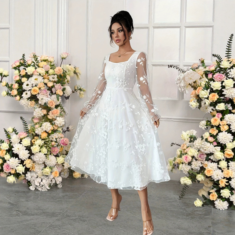 2026 European and American cross-border women's fashion: new lace-embroidered long-sleeved dresses, bridal and bridesmaid gowns 2026 European and American cross-border women's fashion: new lace-embroidered long-sleeved dresses, bridal and bridesmaid gowns