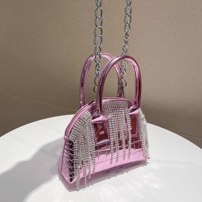 Sac transfrontalier pour femmes, nouveau filet coréen rouge, petit strass frais, chaîne à pompon, sac à bandoulière portable, messager, 2023_voghion.com