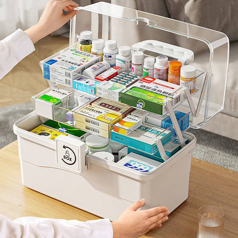 薬箱家庭用大容量家庭用医薬箱多機能雑物収納箱高颜値デスクトップ棚|undefined