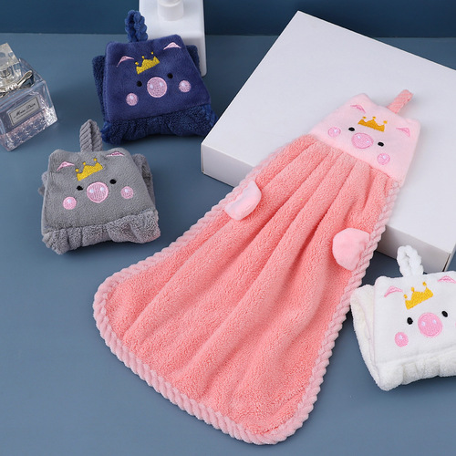 Piggy hand towel hanging cartoon cute coral velvet absorbent small towel kitchen rag children's hand towel