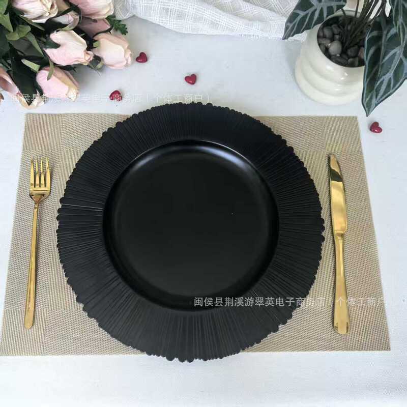 Cross-Border Charger Plates, High-End Black Decorative Plates, Hotel Wedding Party Plates, Factory Direct Delivery Cross-Border Charger Plates, High-End Black Decorative Plates, Hotel Wedding Party Plates, Factory Direct Delivery