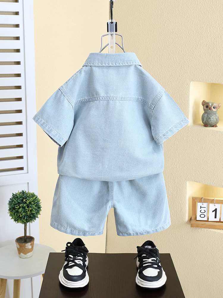 Conjunto de Verano para Niños 8088, Modelo 2026, Conjunto de Manga Corta de Mezclilla a la Moda para Niños, Ropa Delgada de Verano para Bebés