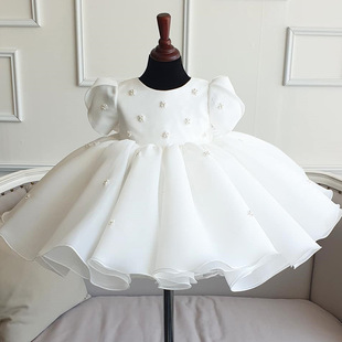 Children's dress 2024 new one-year-old baby dress white crew neck sweet girls princess dress a generation of hair