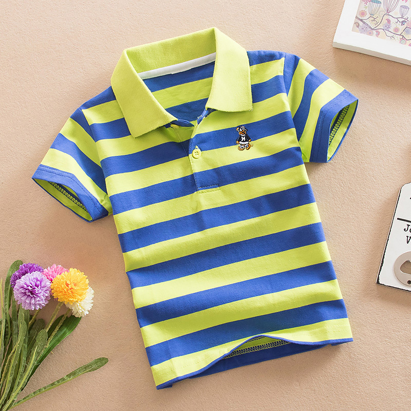 Kids Boys and Girls Short Sleeve T-Shirt Kids polo1-15 95% Cotton Summer Stretch Striped Cross Border