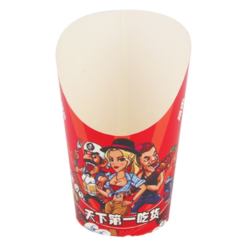 Taza de papel fritas desechables Taza taza de huevo boca oblicua taza de papel para imprimir 14oz helado taza de papel taza de cuerda