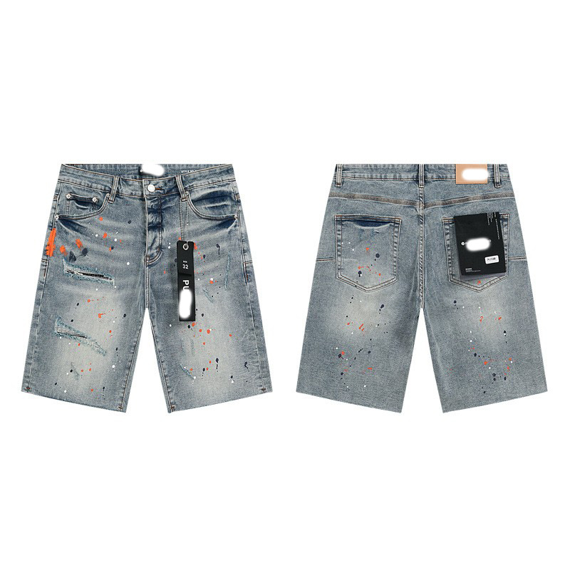 Marca de moda transfronteriza JB purple verano rectas vaqueros lavados de agua para hacer viejos agujeros vaqueros de hombre pantalones cortos de caño purple