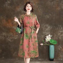 夏季新款真丝连衣裙女高档正品绞罗香云纱连衣裙配口袋腰带中长裙