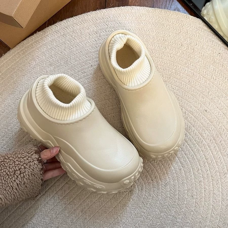 Водонепроницаемые нескользящие хлопковые туфли на толстой подошве, увеличивающие рост, для женщин. Новые модные простые и универсальные теплые зимние ботинки на флисовой подкладке, осень-зима 2025 года.