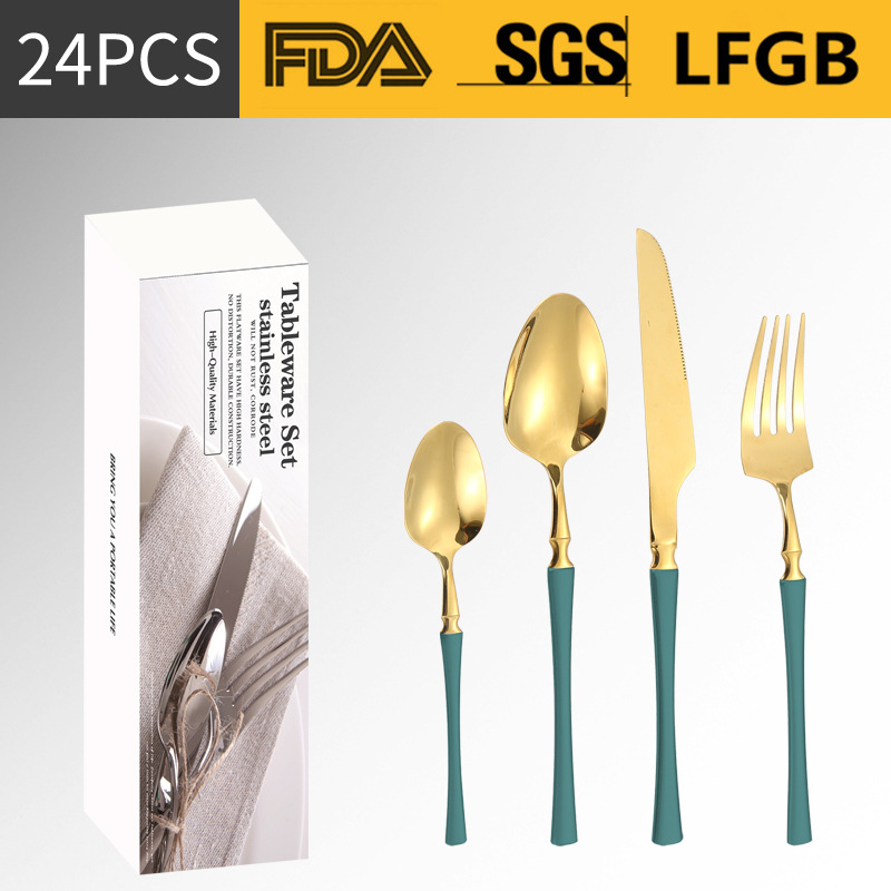 Amazon transfronteriza vajilla de acero inoxidable 16/20/24 traje cintura pequeña cuatro piezas principales caja simple cuchillo, tenedor y cuchara traje