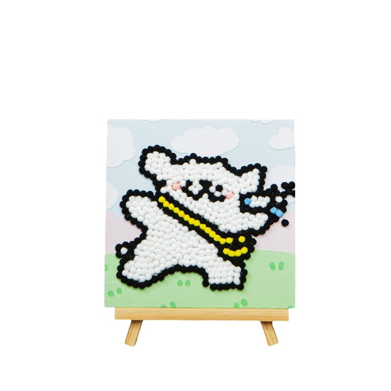 Pintura de bola de pelo Dibujos animados Niños creativos Pegatinas a mano Diy Material hecho a mano Paquete Marco estirado Pintura adhesiva Marco de madera maciza Pintura decorativa