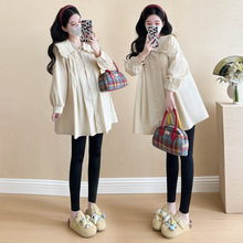 现货2025孕妇装秋季新款长袖中长款衬衫孕妇娃娃衫时尚潮妈