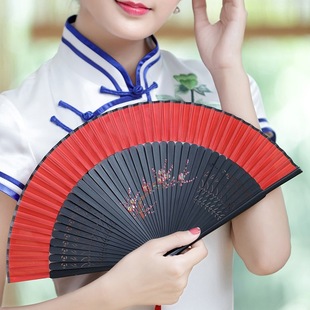 Fan Foldableing Fan Chinese Style Red Easy Opening and Closing Dance Fan Ancient Style Han Dynasty Cheongsam Catwalk Dance Small Foldableing Fan