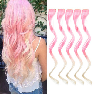 European and American Colorful One-Piece Long Curly Hair Women's Wig One-Piece Hair Extensions Gradient Colorful Ear-Hanging Dyed Chemical Fiber Wig