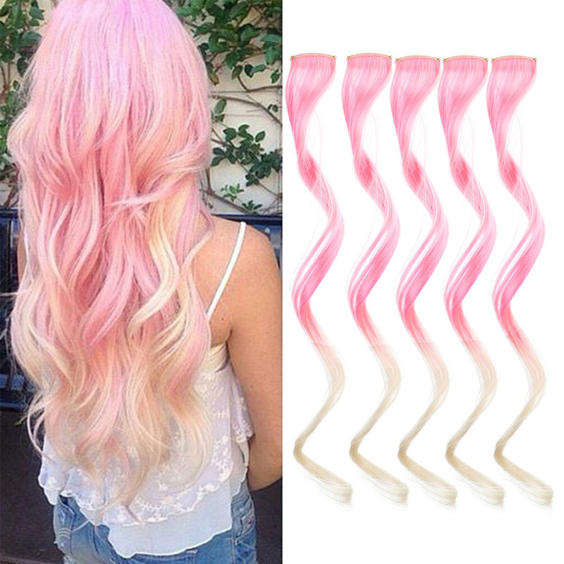 Cross-Border European and American Style Long Curly Hairpiece for Women, One-Piece Clip-In Hair Extension, Gradient Color Ear-Hanging Dyed Synthetic Hairpiece