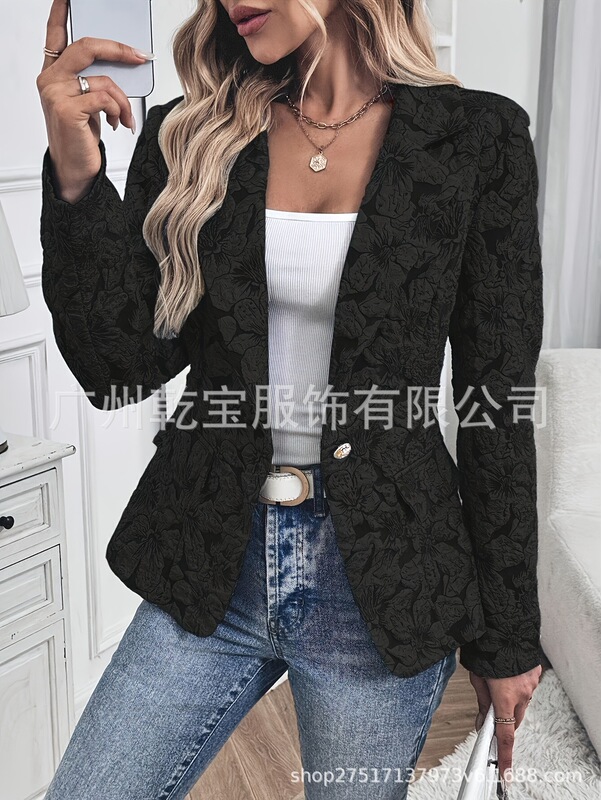 2025新款跨境外贸欧美女装复古数码印花小西装短外套修身西服外套|undefined