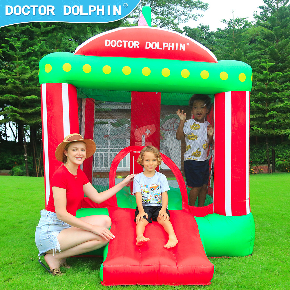 Castillo Inflable Infantil con Tobogán Doctor Dolphin para Uso Doméstico, Pequeño Castillo Inflable con Trampolín para Fiestas, Tobogán para Patio Interior