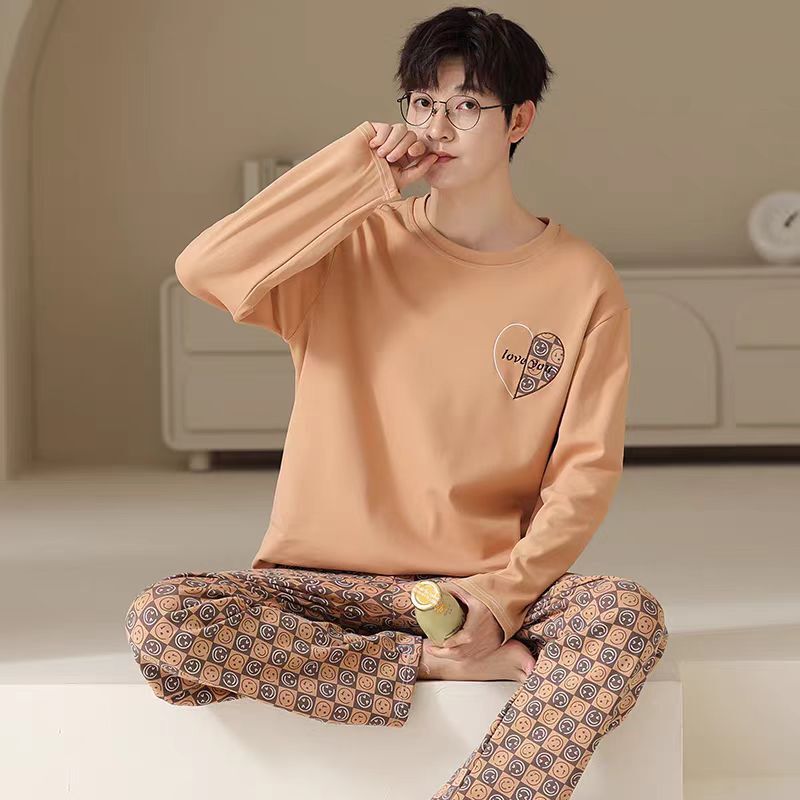 Men's Pajamas Long Sleeve Pants Spring and Autumn Thin Dad plus size Casual Home Wear Factory Foreign Trade Cross-border Hot Selling